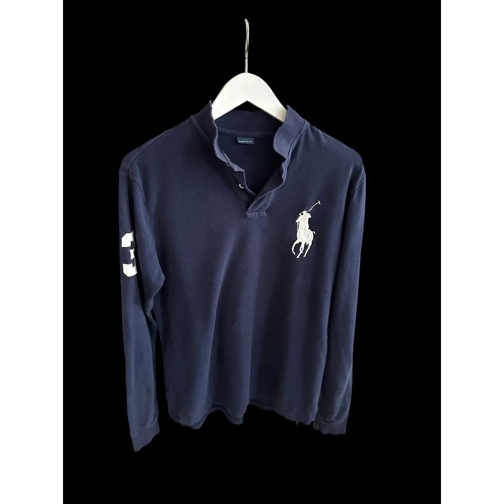 Vintage 90's Polo Big Horse Long Sleeve Shirt‎ Sz Small/Medium Navy Custom Fit